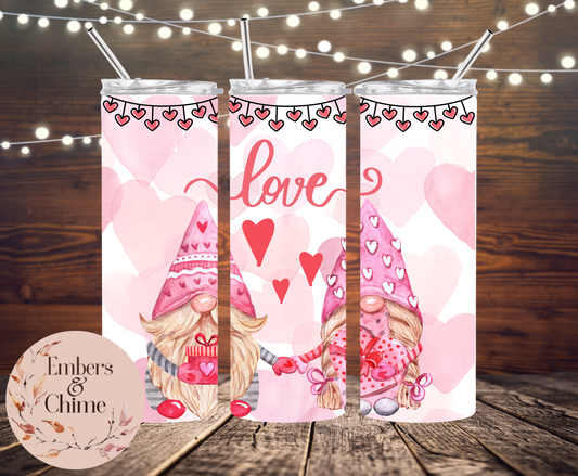 Love Holding hands ~ Gnome 20 oz Skinny Tumbler